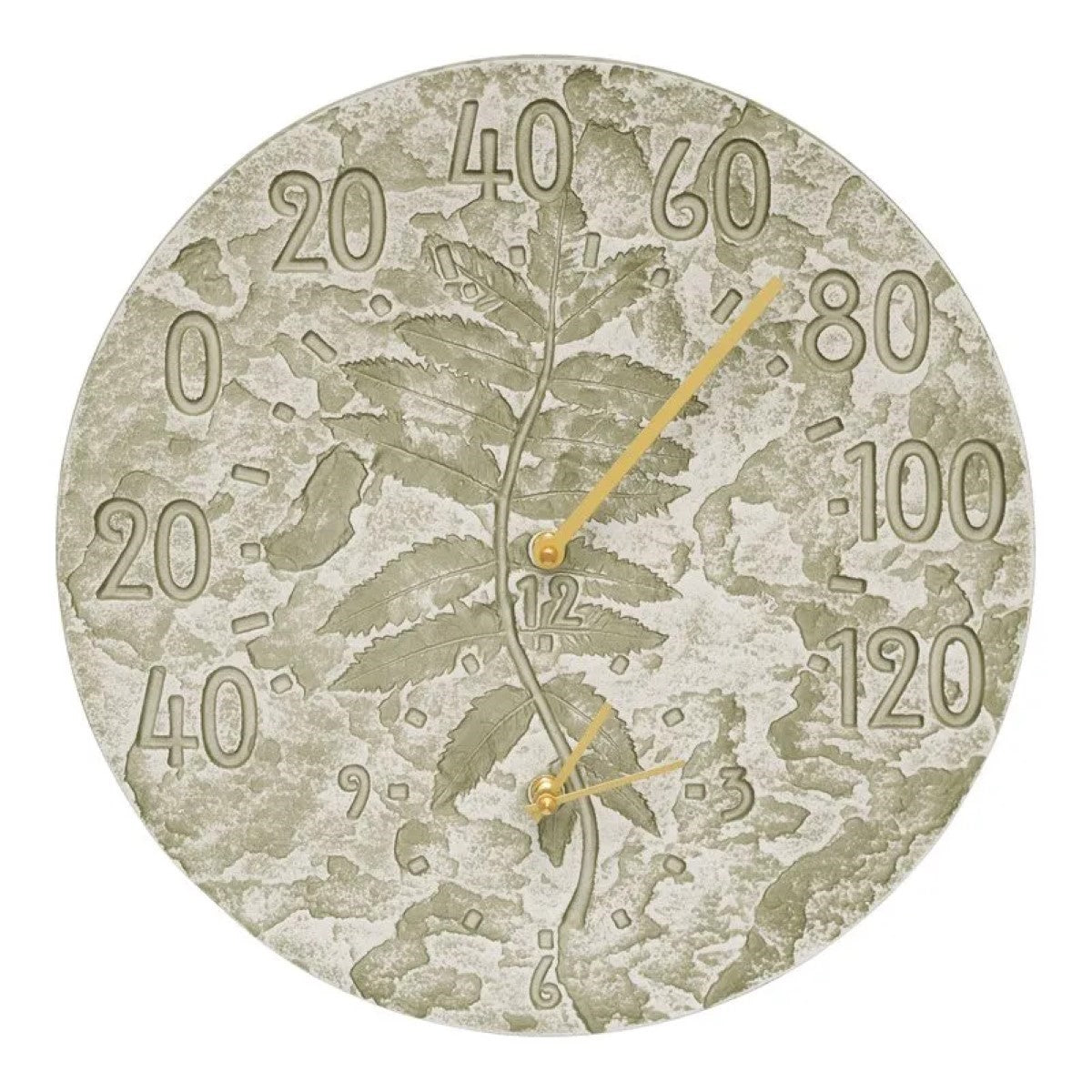 Whitehall Fossil Sumac 14″ Indoor Outdoor Wall Clock & Thermometer, Moss Green Whitehall Fossil Sumac 14″ Indoor Outdoor Wall Clock & Thermometer, Moss Green